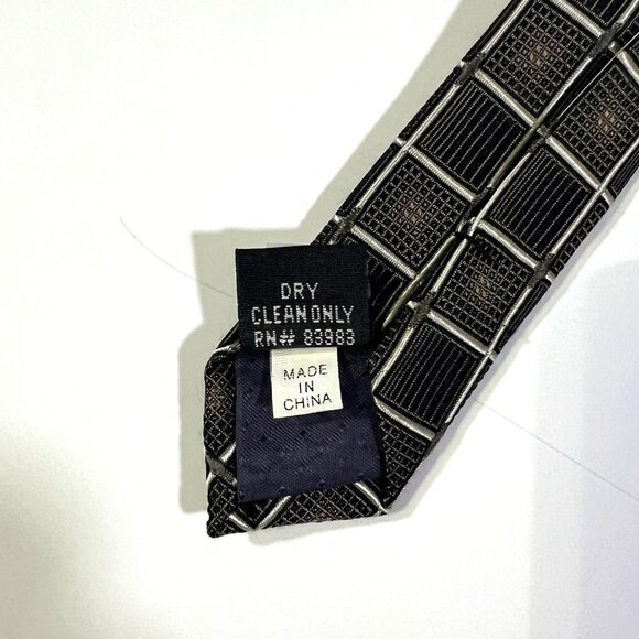 Bruno Piattelli - Men's Neck Tie - Black & Brown Squares - Pure Silk Handmade - Picture 7 of 8